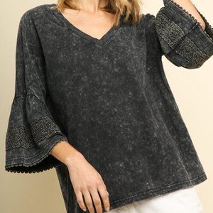 NWT Umgee Acid Wash Bell Sleeve Top